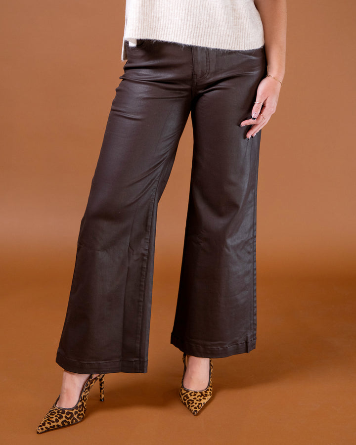 Meg Coated Wide Leg - Chocolate