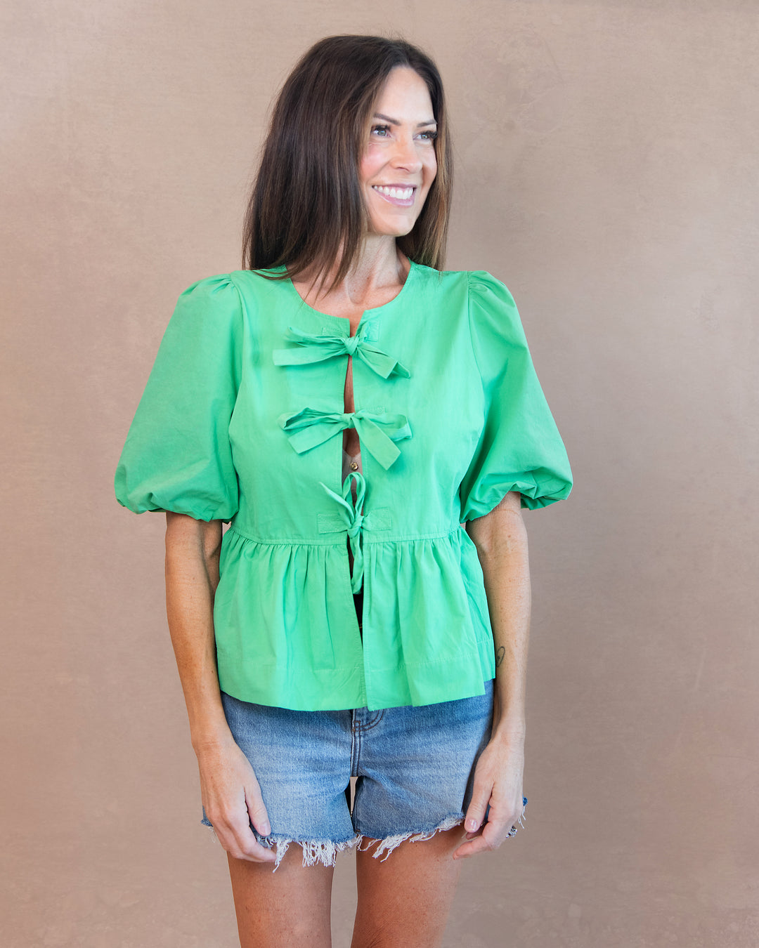 Puff Sleeve Tie Top