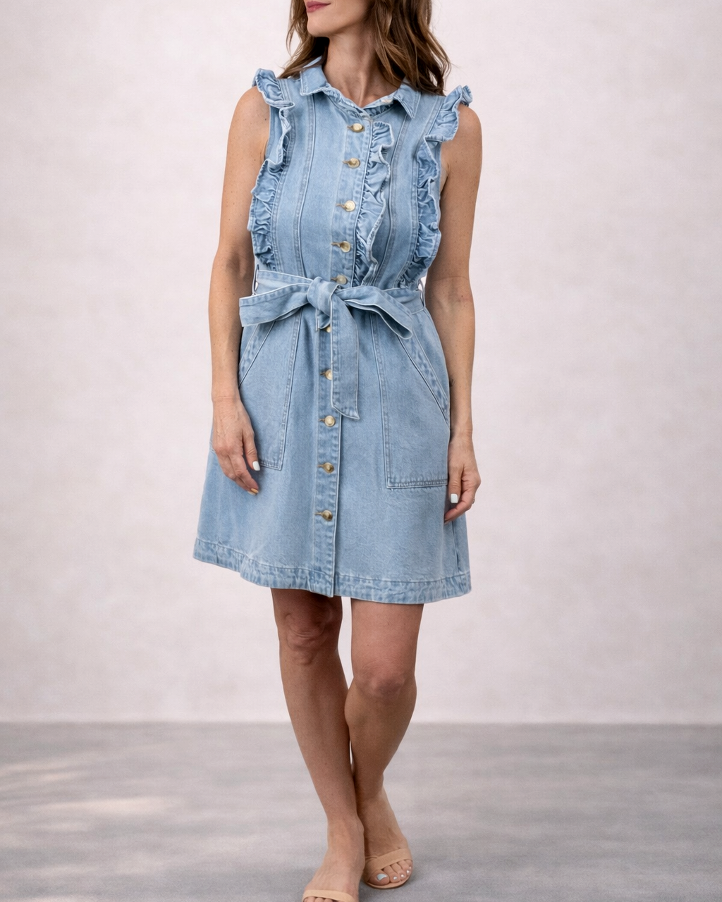 Ruffle Denim Dress Denim / SMALL Ruffle Denim Dress Denim / SMALL