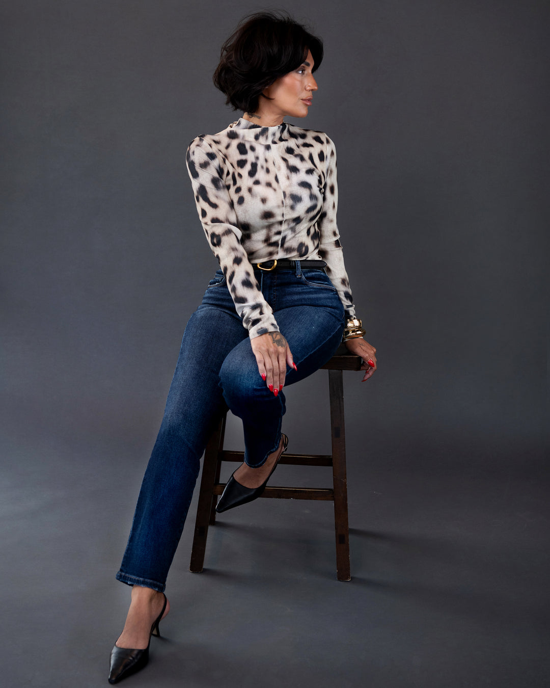 Snow Leopard Turtleneck Top