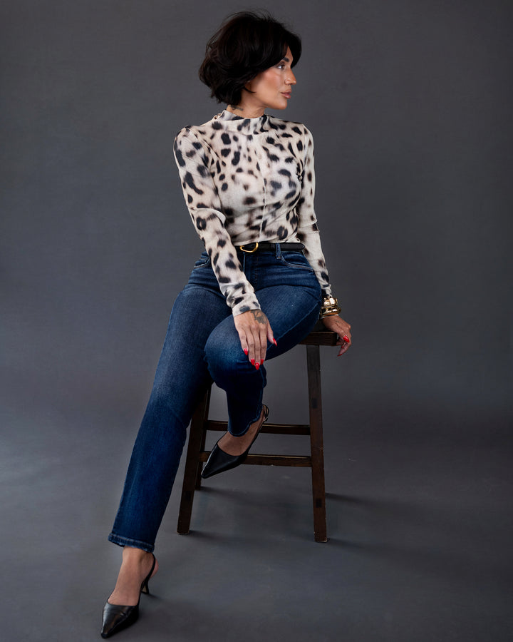 Snow Leopard Turtleneck Top