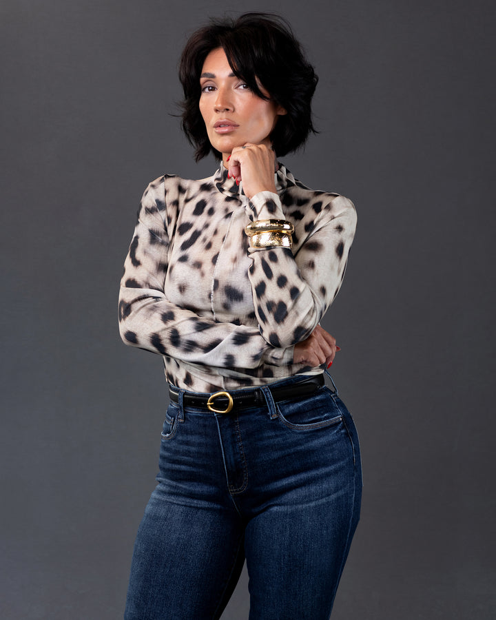 Snow Leopard Turtleneck Top