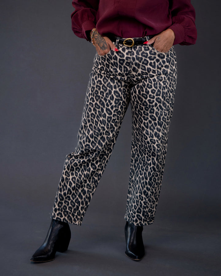 Leopard Print Barrel Denim