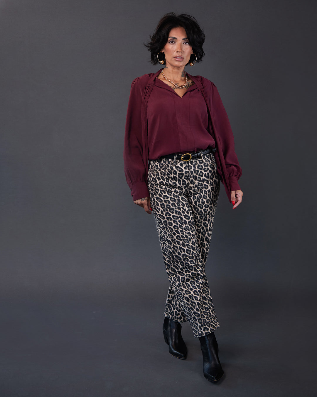 Leopard Print Barrel Denim