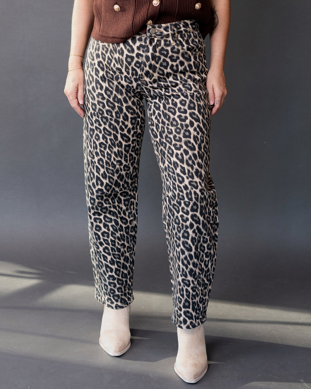 Leopard Print Barrel Denim