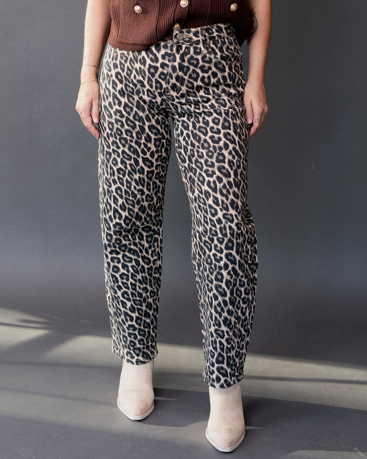 Leopard Print Barrel Denim