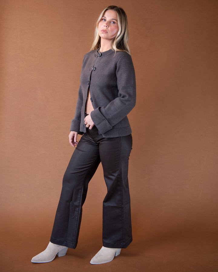 Meg Coated Wide Leg - Chocolate