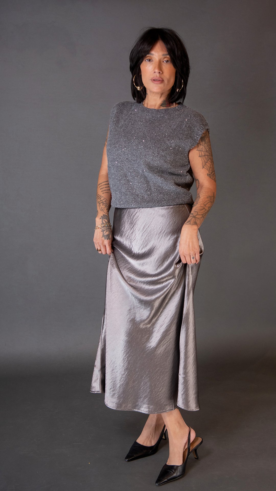 Barbara Satin Skirt - Pewter